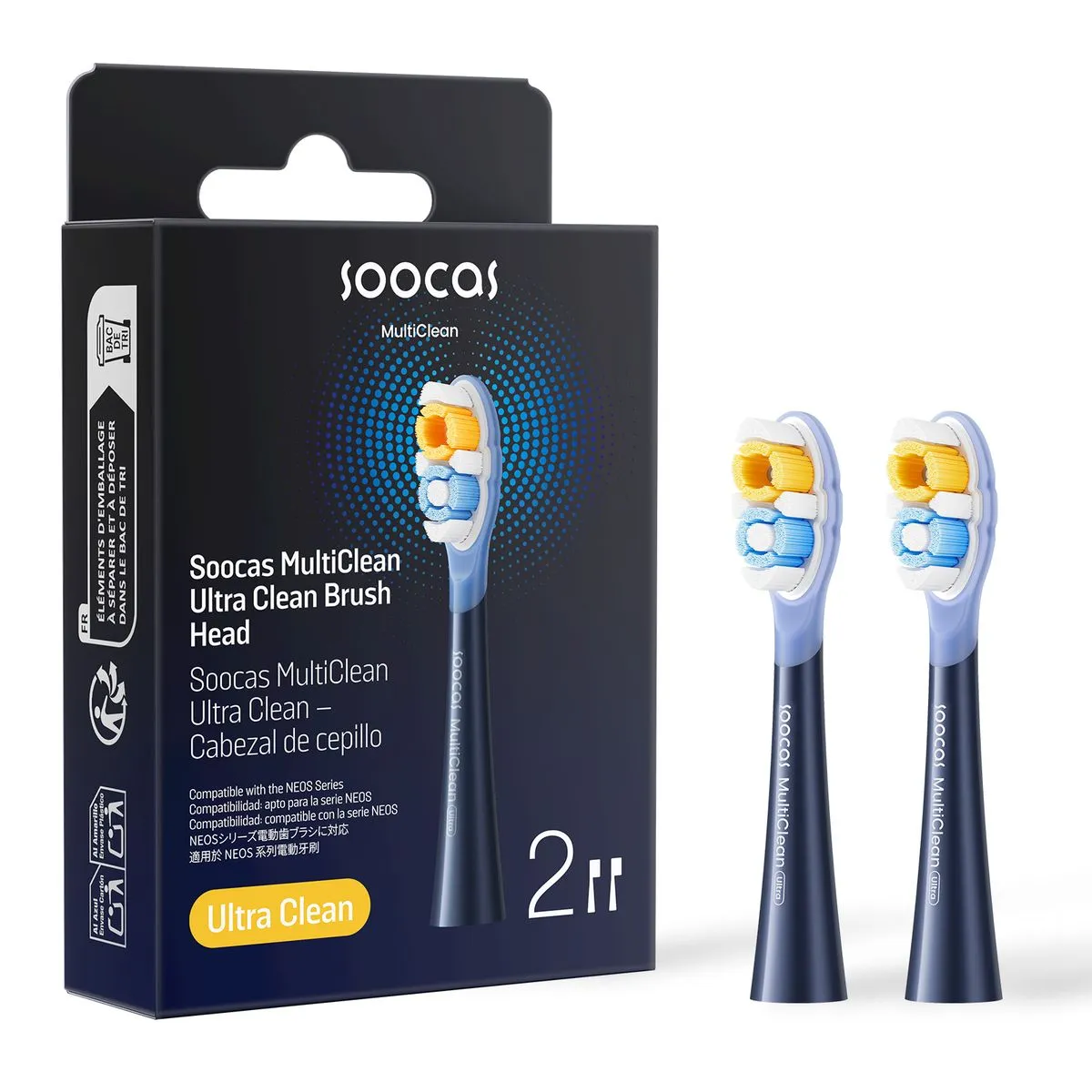 Soocas NEOS II Ultra Clean Replacement Brush Heads - 2 Pack Original - Midnight Blue