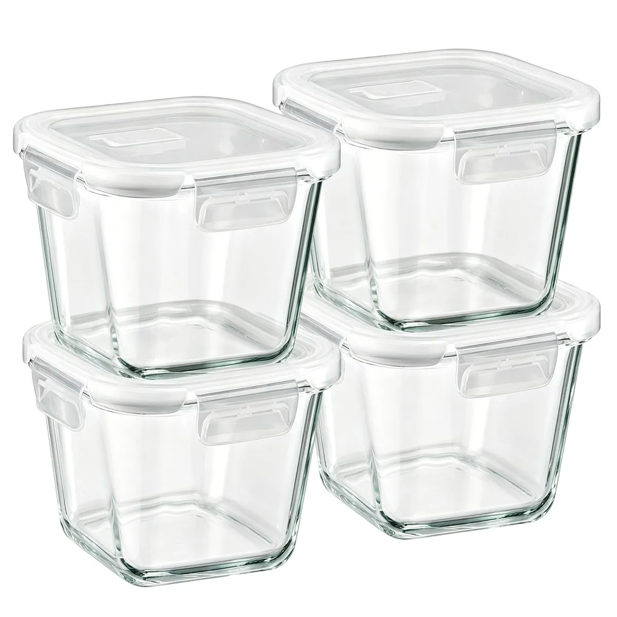 Chenshia 4Pc Glass Meal Prep Container Set 1L Square Leak-Proof Lunch Boxes