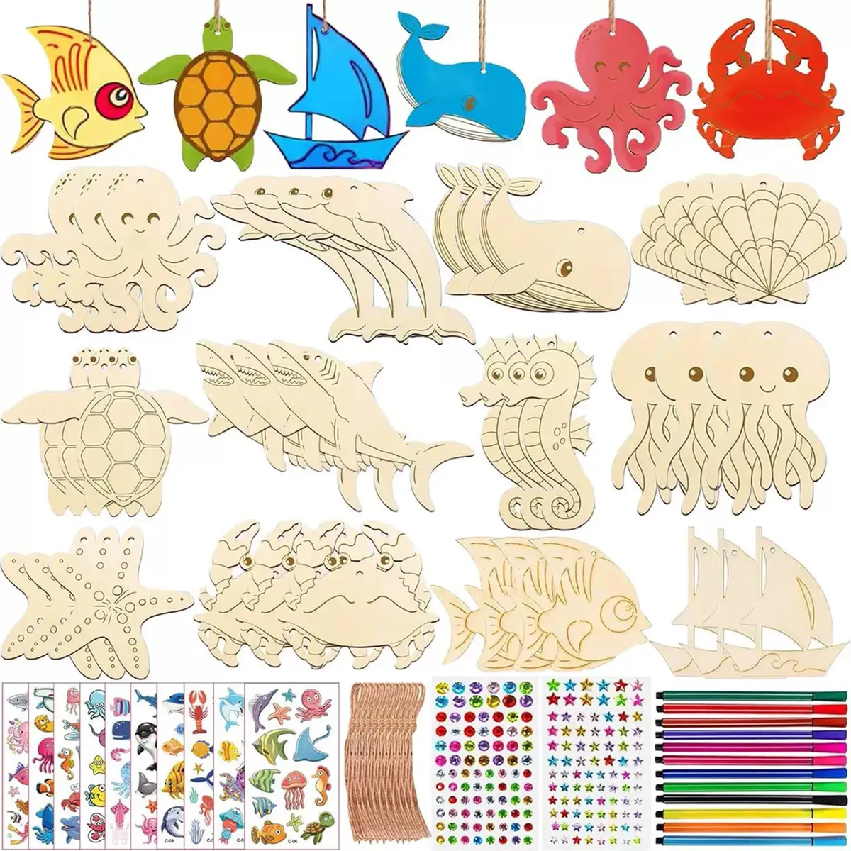 Wooden Craft Set Kids Wooden Painting Craft Kit DIY Arts & Crafts - Ocean
