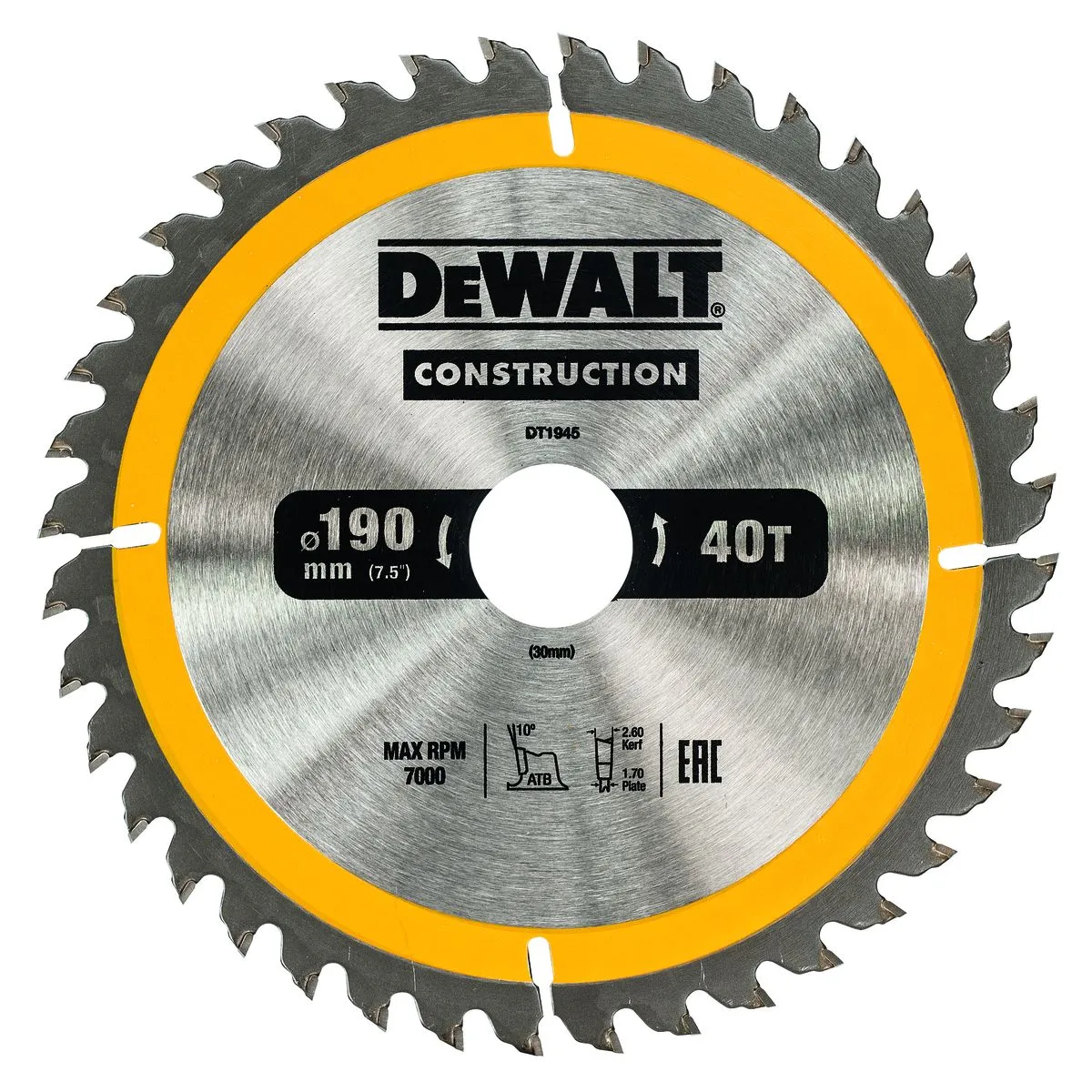 DEWALT - Construction Circular Saw Blade Corded - General Purpose 152mm 40T