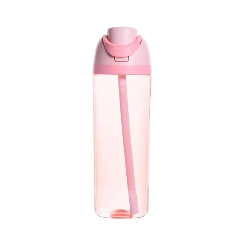 Pink Leak-Proof Sports Water Bottle With Flip Straw