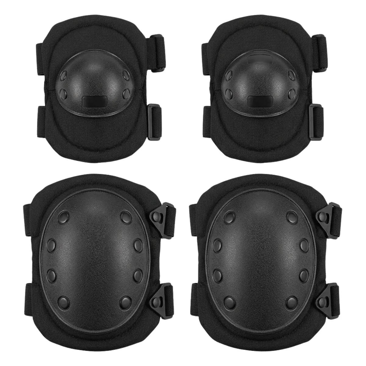 Knee and Elbow Pads Protective Gear Set Adjustable - Black