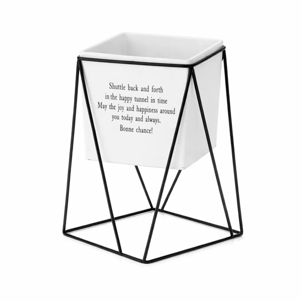 2 Piece - Modern Geometric Plant Pot with Stand - White & Black