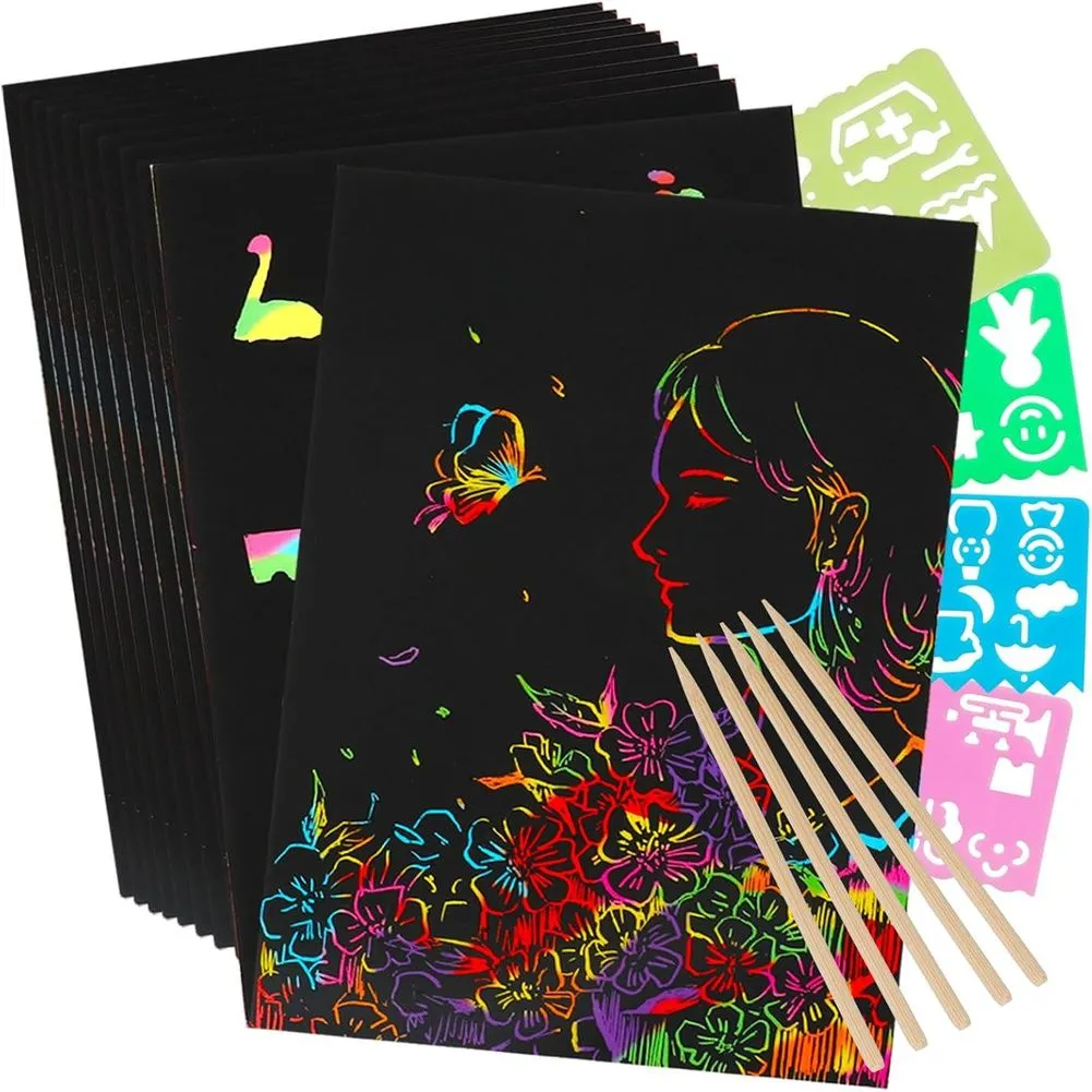 Scratch Paper Art Set Black Scratch Art Crafts Kit for Party Favors