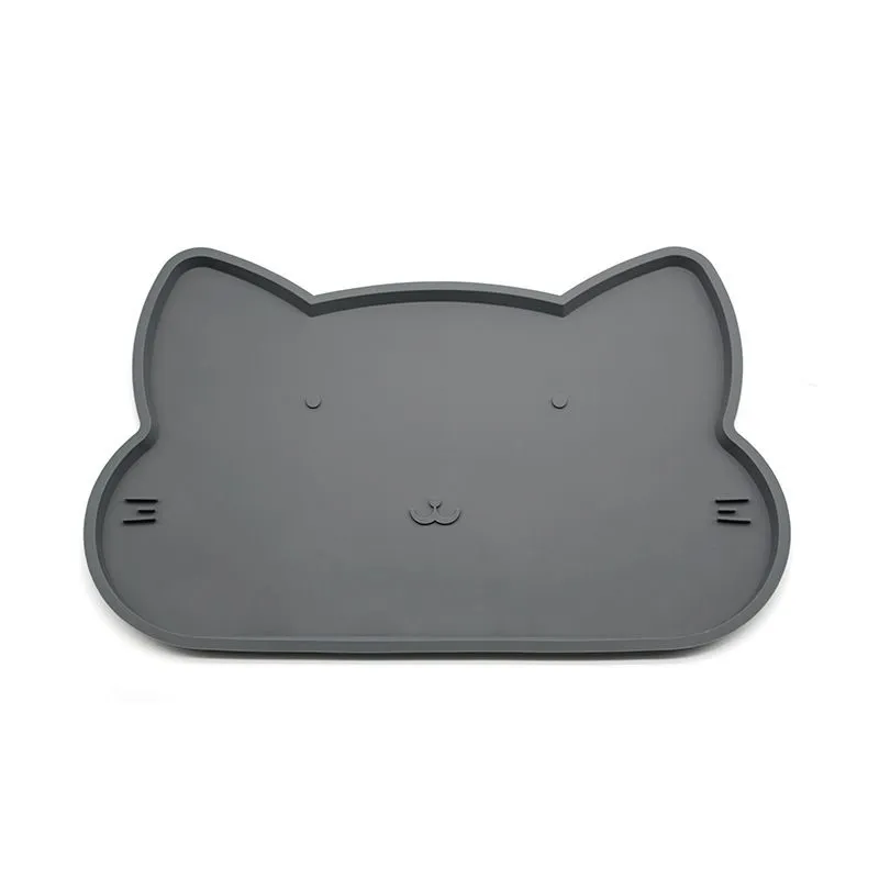 Cat Shape Pet Food Mat Pet Feeding Mat Cat Mat 49x31.5cm-Grey