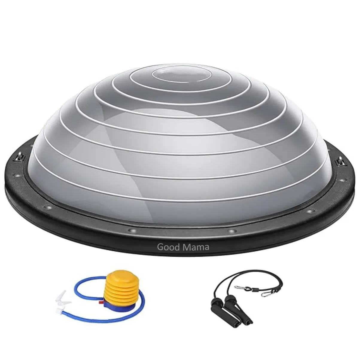 GoodMama 46cm Bosu Ball Yoga Balance Trainer with Resistance Bands & Pump - Grey