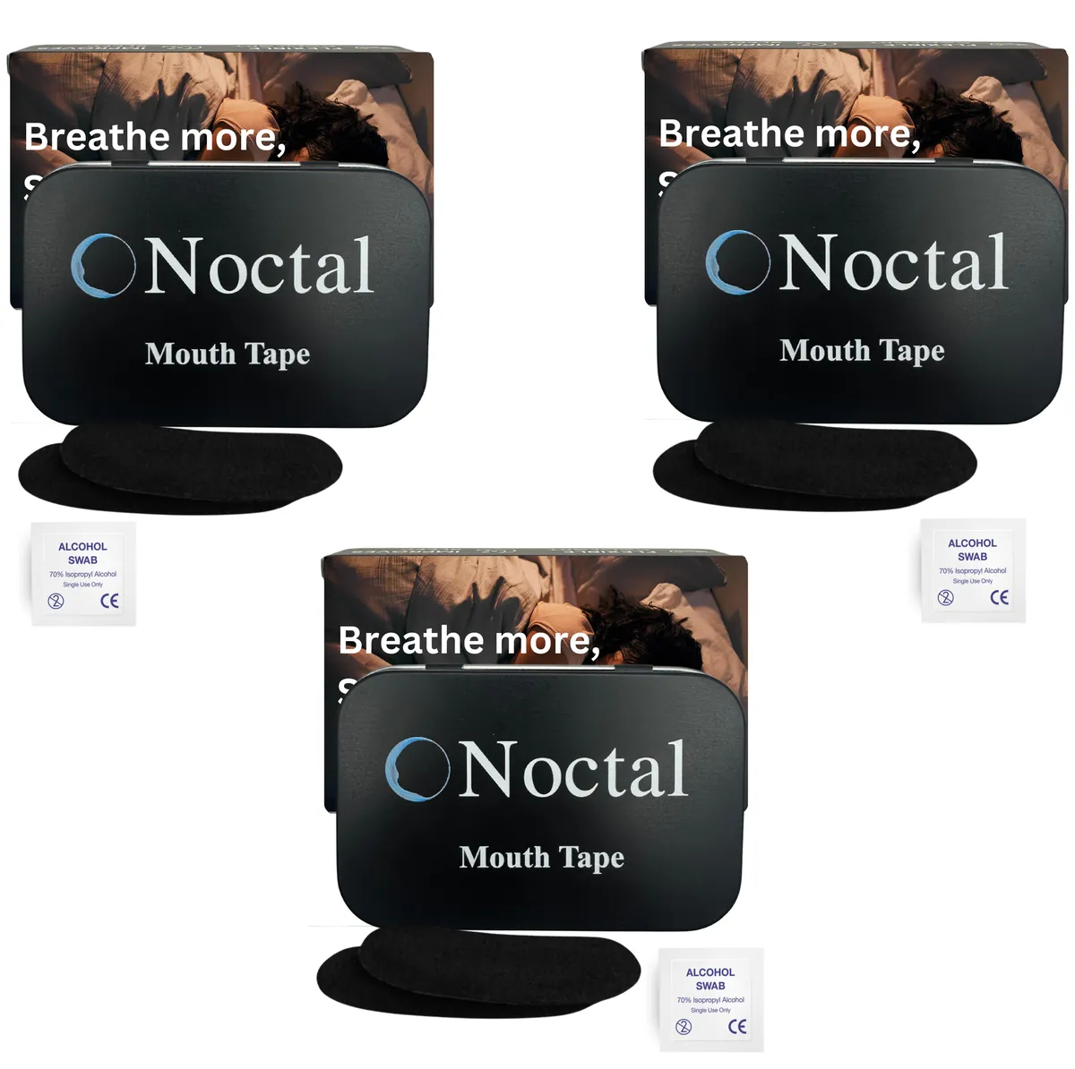 Noctal Premium Mouth Tape with Metal Travel Tin & Alcohol Wipes - 90 Pack