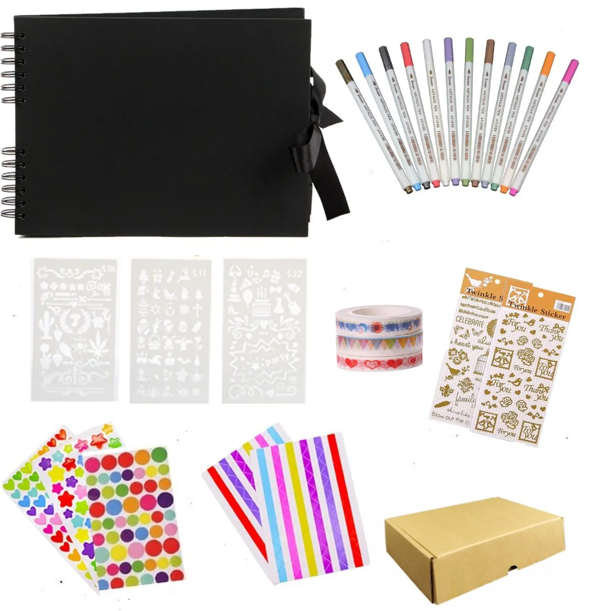 DIY Scrapbooking Kit -Album, Pens, Stencils ,Stickers & Washi Tapes