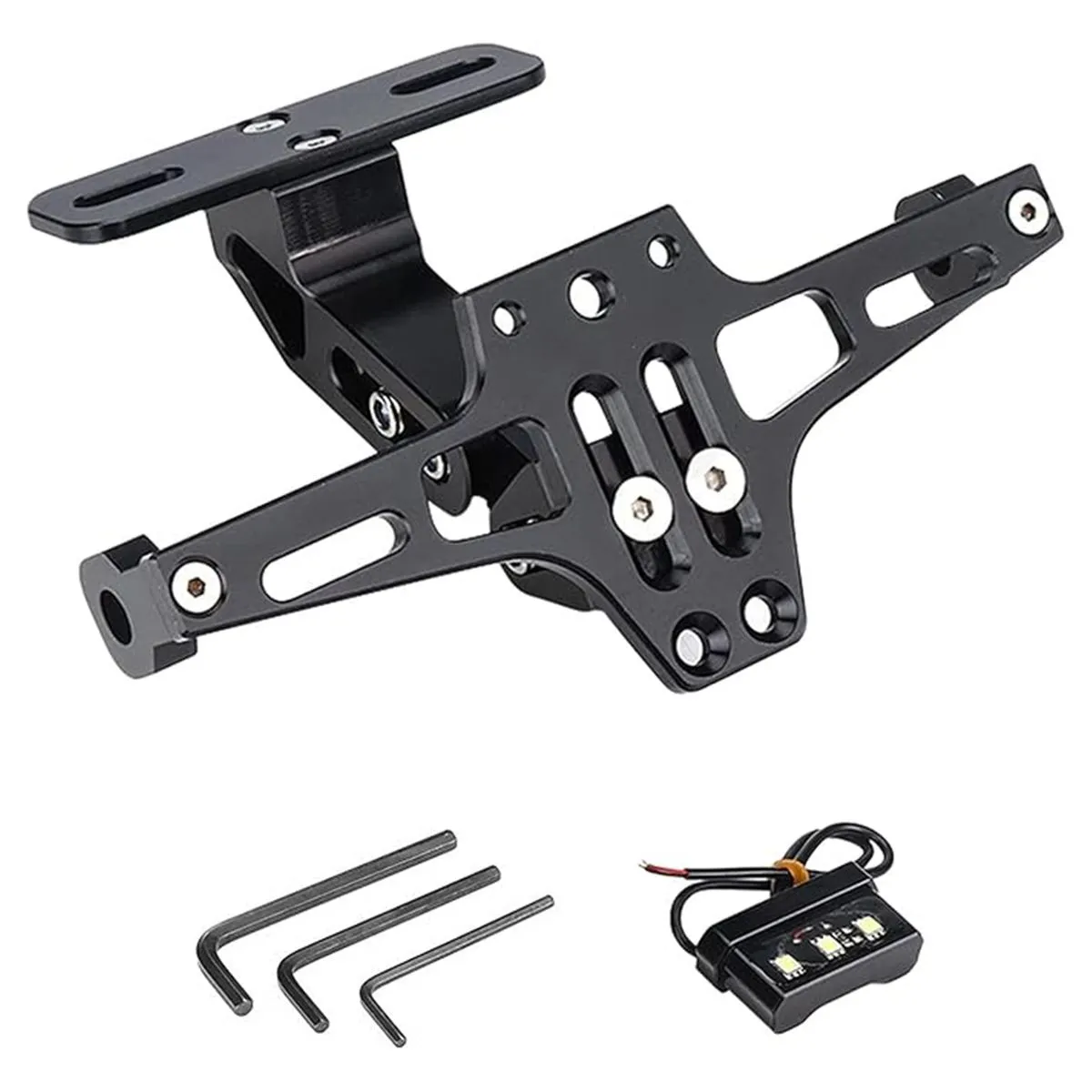 Motorcycle Tail License Plate Holder LED Light Compatible with Kawasaki/Honda/Ducati - Black