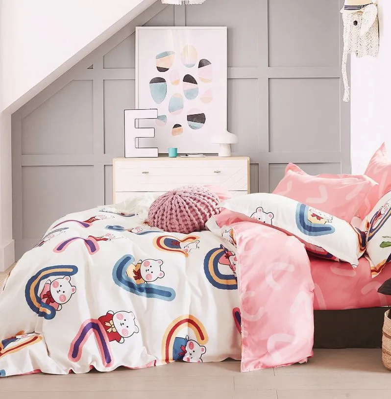 Linen Boutique - Kids Duvet Cover Set - Alphabet - Pinki - Double