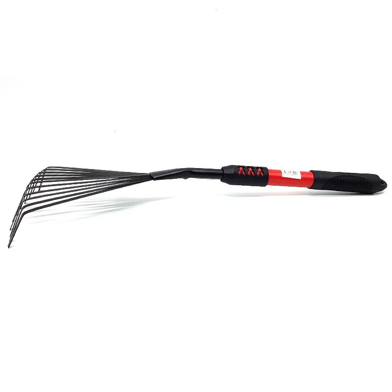 Garden Hand Rake with Rubber Grip - Metal Leaf & Soil Cleaning Tool