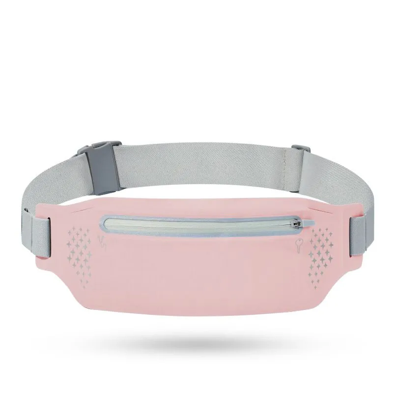 Ultra Thin Waterproof Sport Waist Bag Dual Zipper Running Phone Belt - Grey, Pink