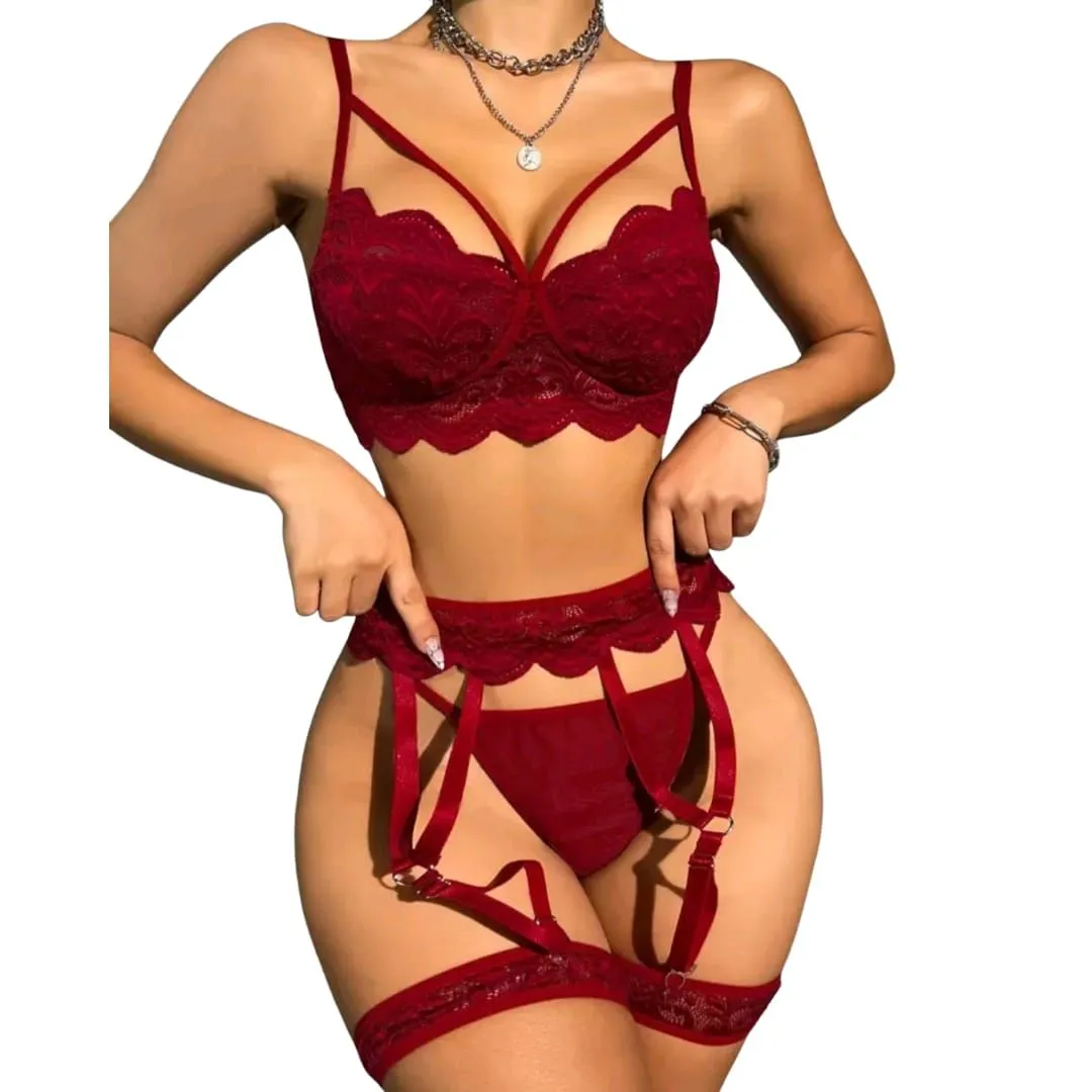 Scarlet Enchanté Lace Garter Lingerie Set