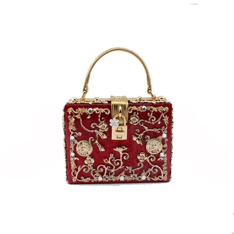 Women Evening Clutch Bag, Lace PU Square Box Shoulder HandBags