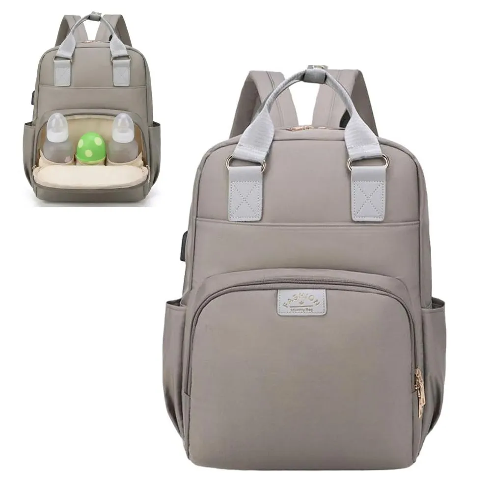 Baby Diaper Bag Backpack Large Capacity Mommy Bag Portable Travel Bag - Beige Grey