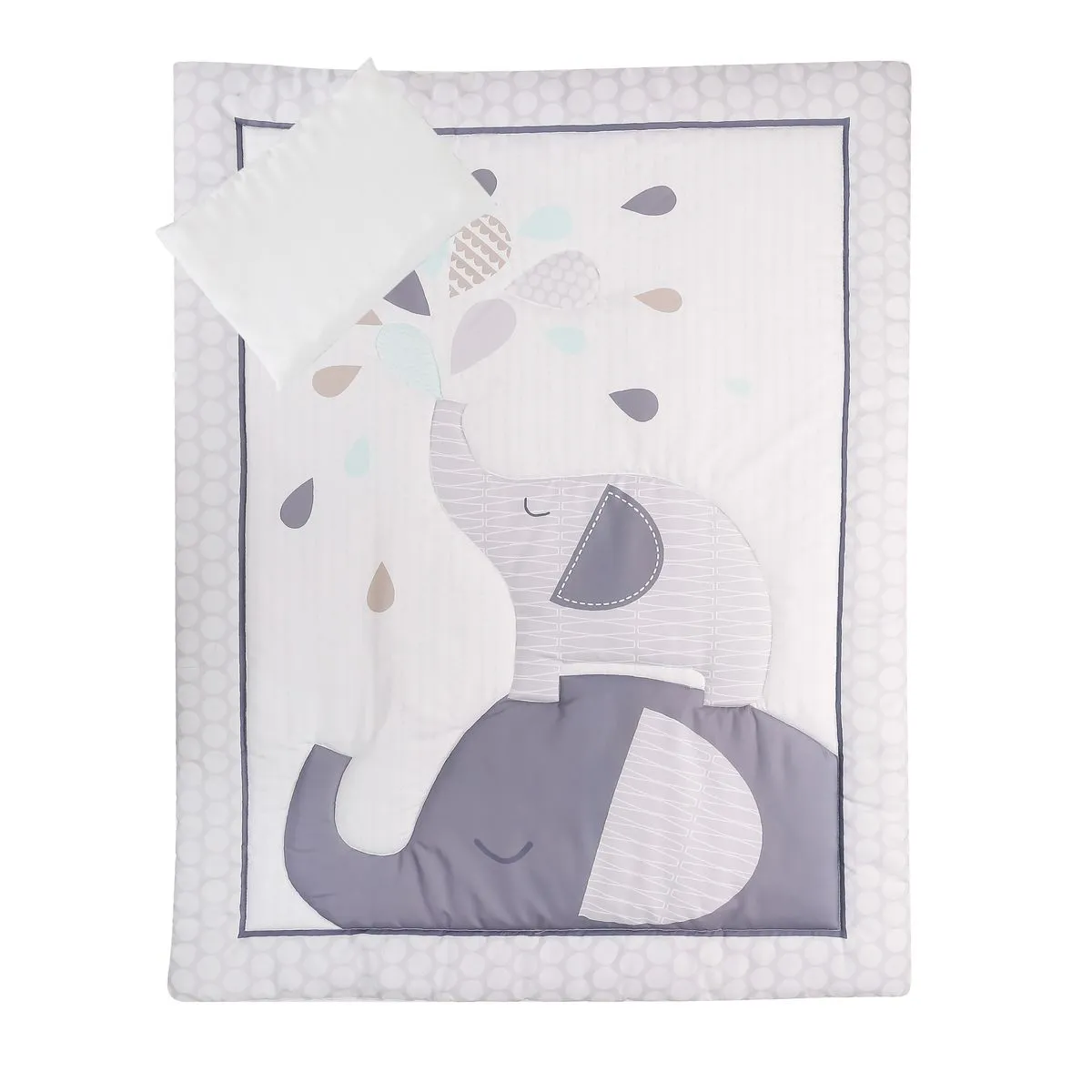 Snuggletime - 3 piece - Baby Nursery Quilt Set - Grey Elephant