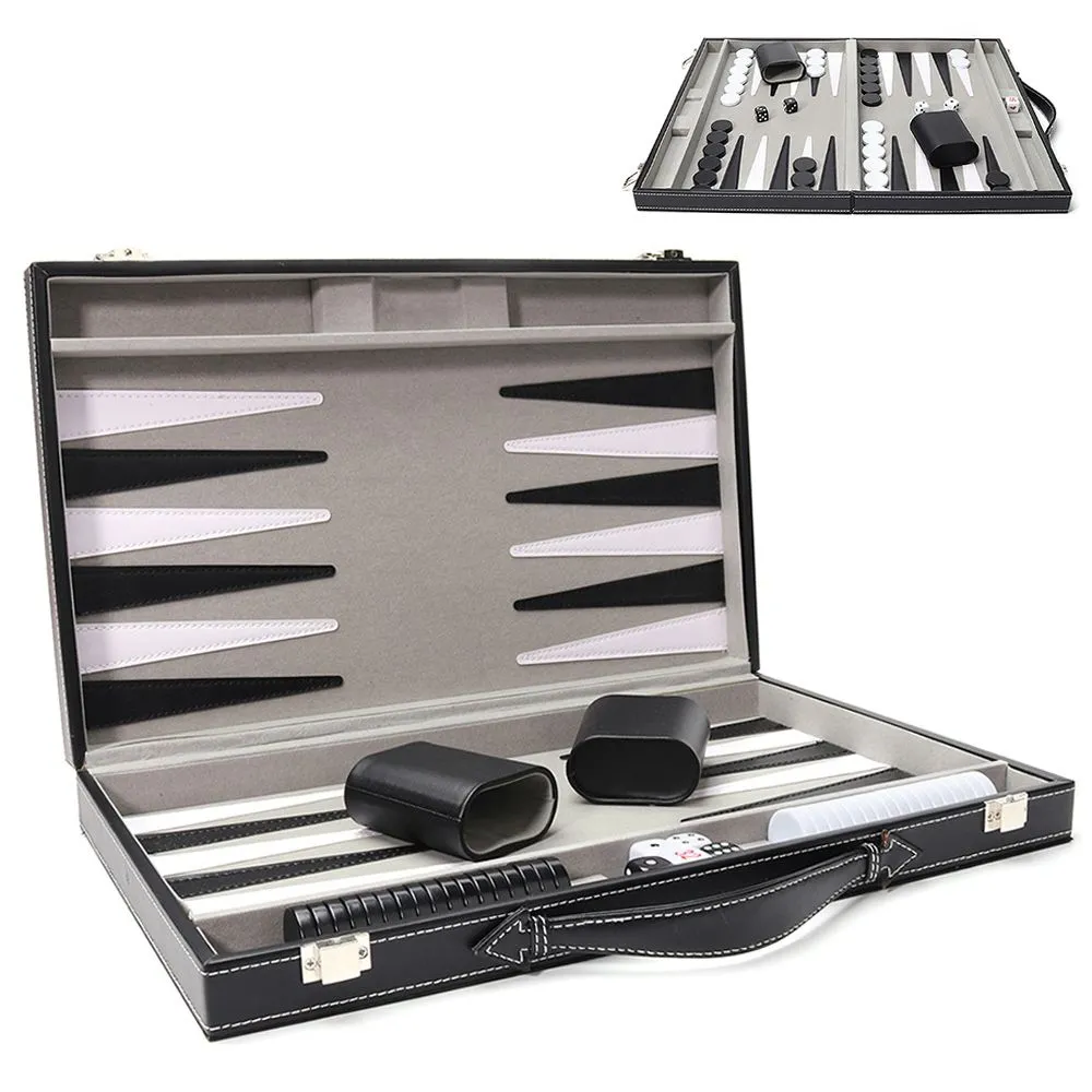 Backgammon Portable Leather Box Backgammon Set Travel Board Games in Case