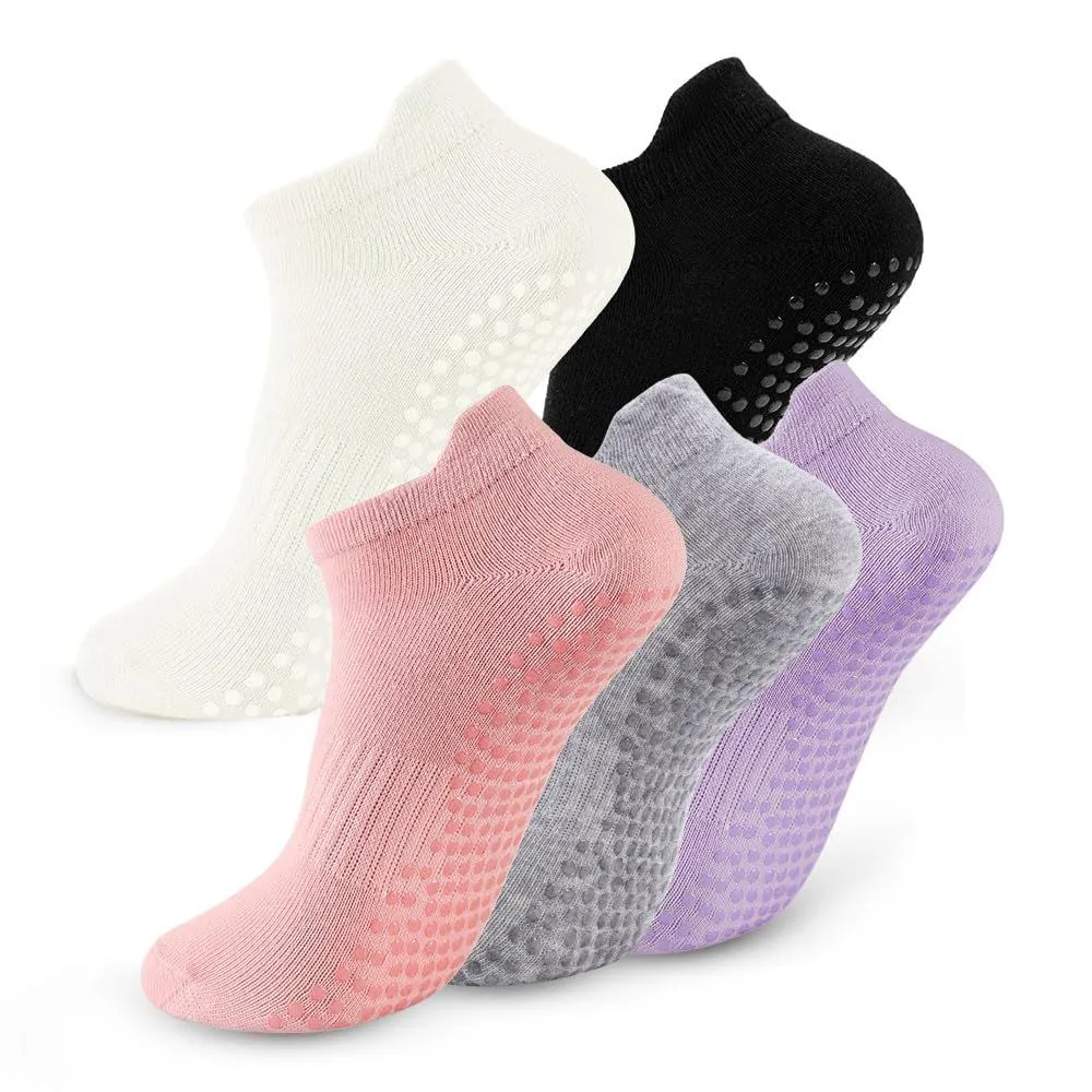 5 Pairs Pilates Socks with Grips for Women Non Slip Grip Yoga