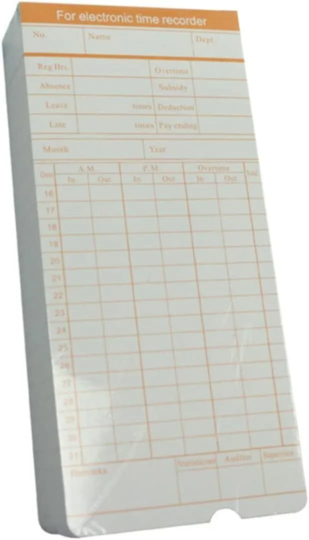 100 Sheets Attendance Card Paper Timecards for Employees Punch Cards