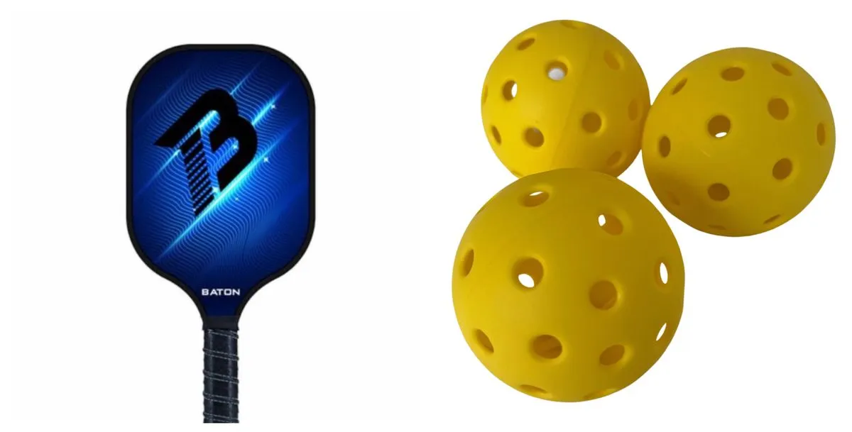 Pickleball Bat and Three 40 Hole Outdoor Balls - Blue, Black