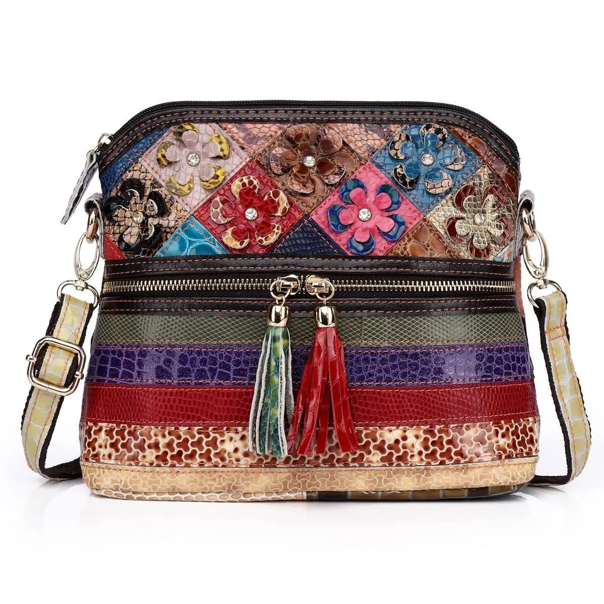 Crossbody Bags with Adjustable Strap Bohemian Art Genuine Leather for Women