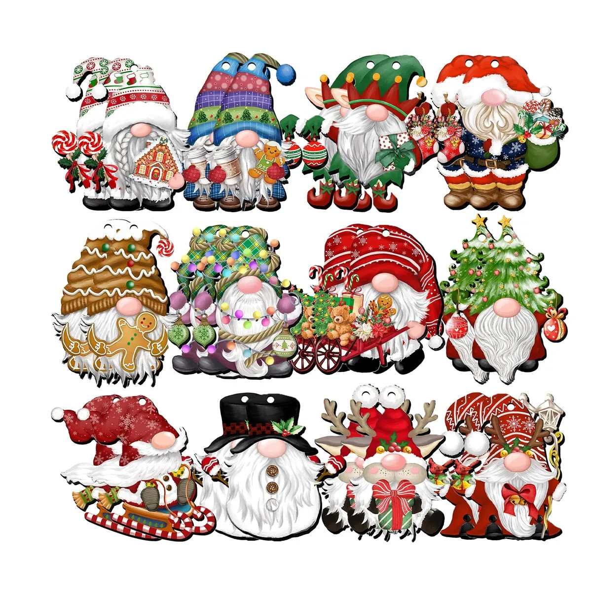 24 Piece Wooden Christmas Dwarf Decorations, Christmas Birthday Party Set - Green