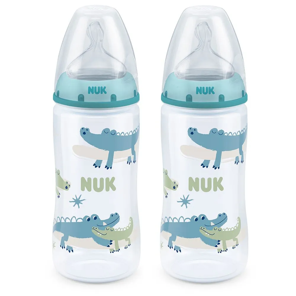 NUK 6-18 Months Temperature Control Bottle 300ML - 2 Pack - Crocodile