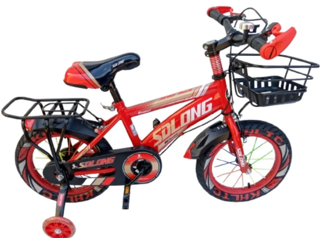 SamMag Kids Bicycle 4-5 Years, 14 Inch with Basket and Side Wheels - Red