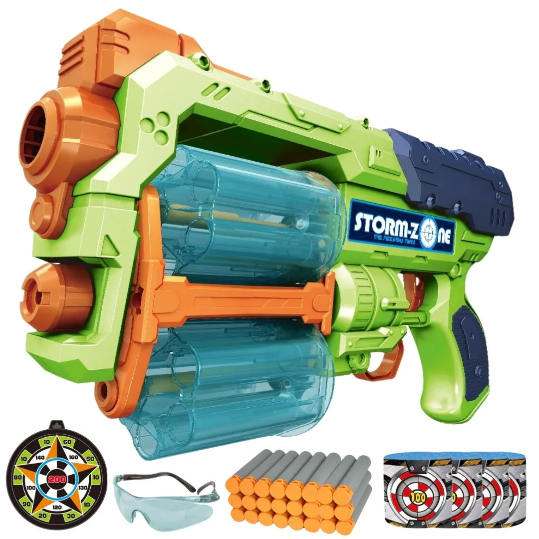 Double Barrel Foam Dart Blaster - Toy Gun - Toys for Boys - Green, Orange