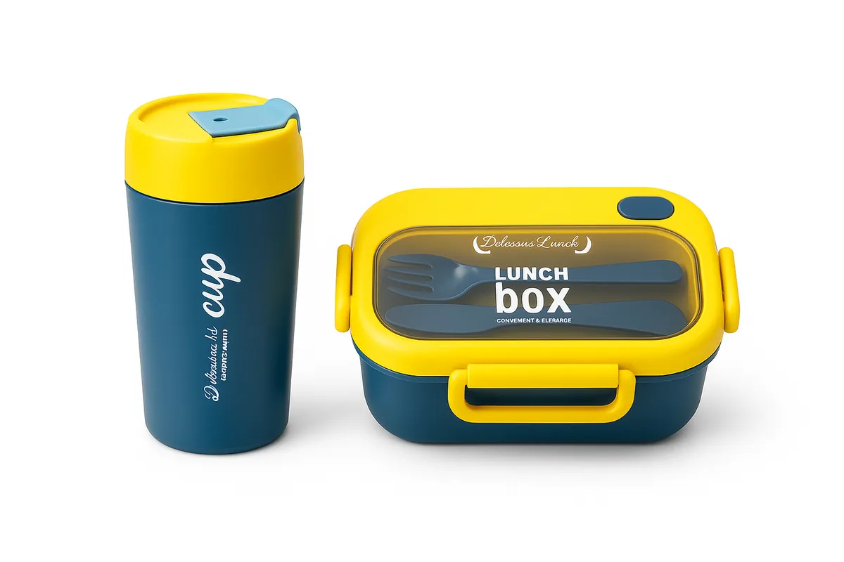 School Portable Lunch Box & Drink Bottle Set - Blue
