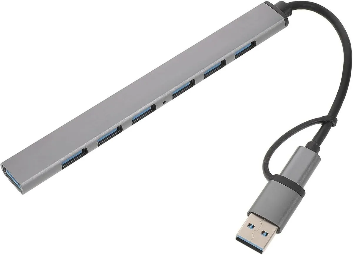 High-Speed 7-Port USB Hub Compact Aluminum Alloy Dock for Laptop, PC, Home