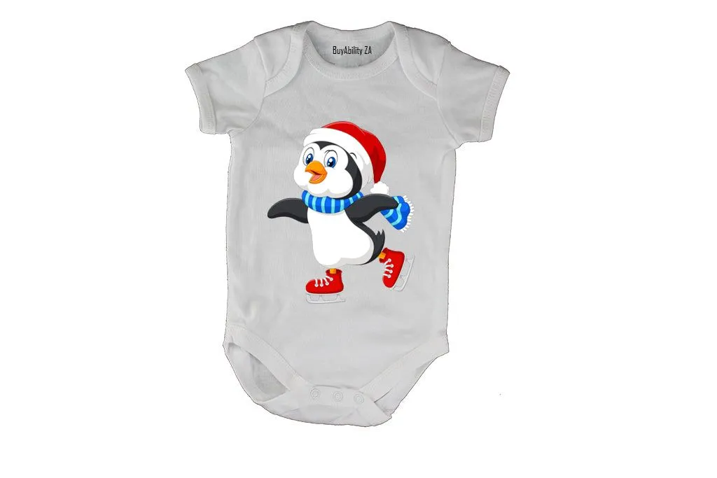 Ice Skating Penguin - SS - Baby Grow (White)