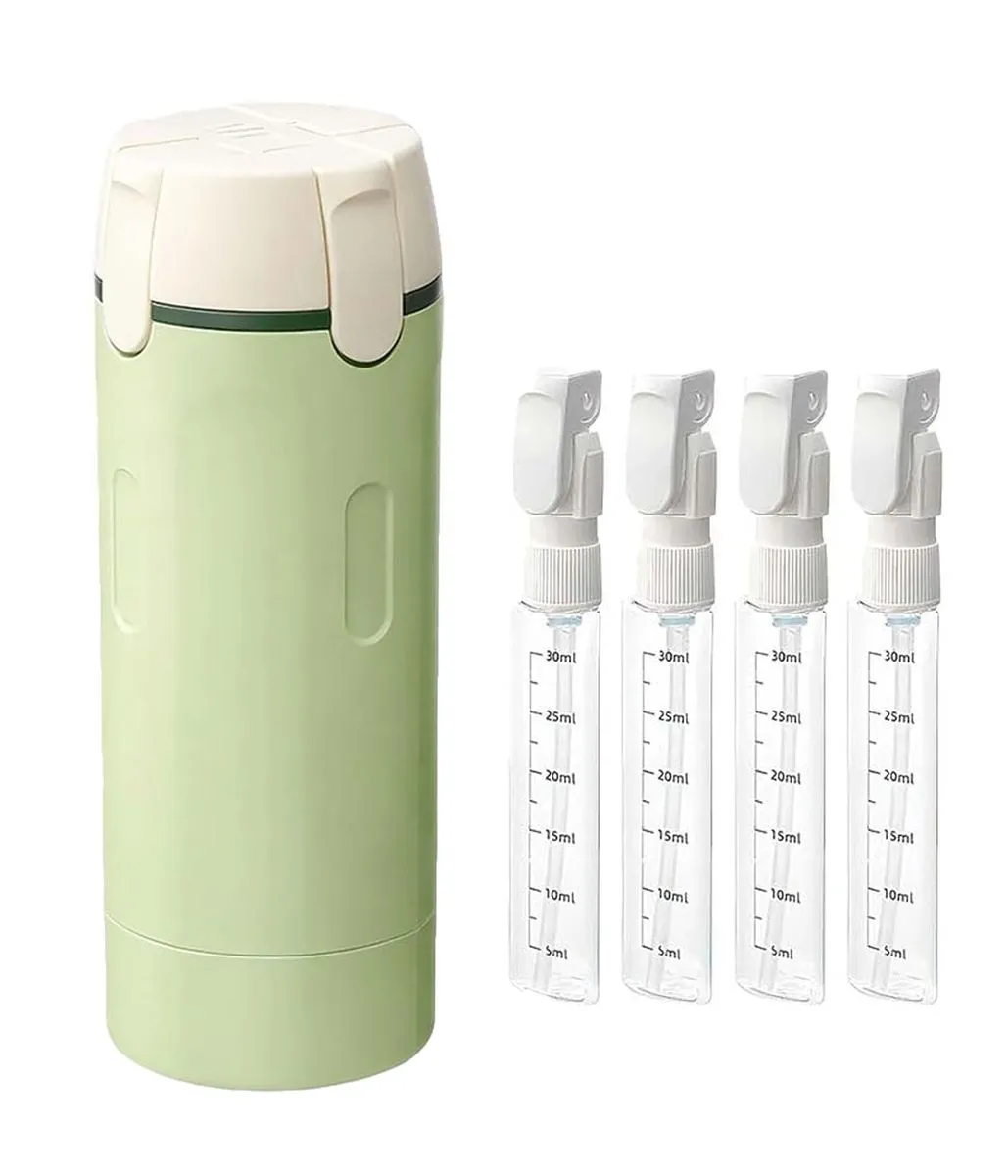 4-in-1 Travel Bottles for Toiletries, Travel Pump Bottle, Leak-Proof - Green, Transparent