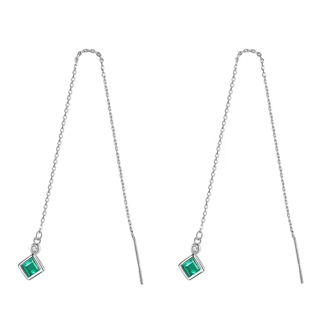 Earrings Emerald Stone Threader Dangle Drop