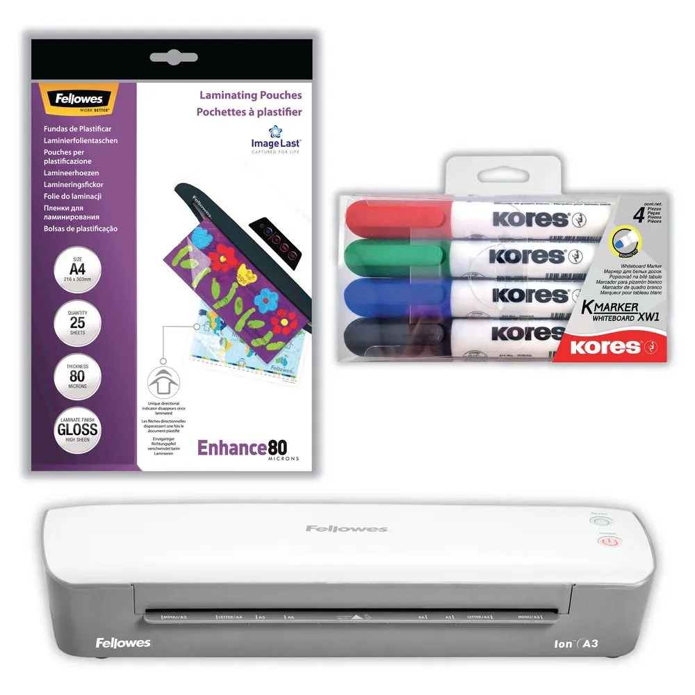 Fellowes Ion A3 Laminator Bundle, 125 Mic (250 Micron Total), Light Use