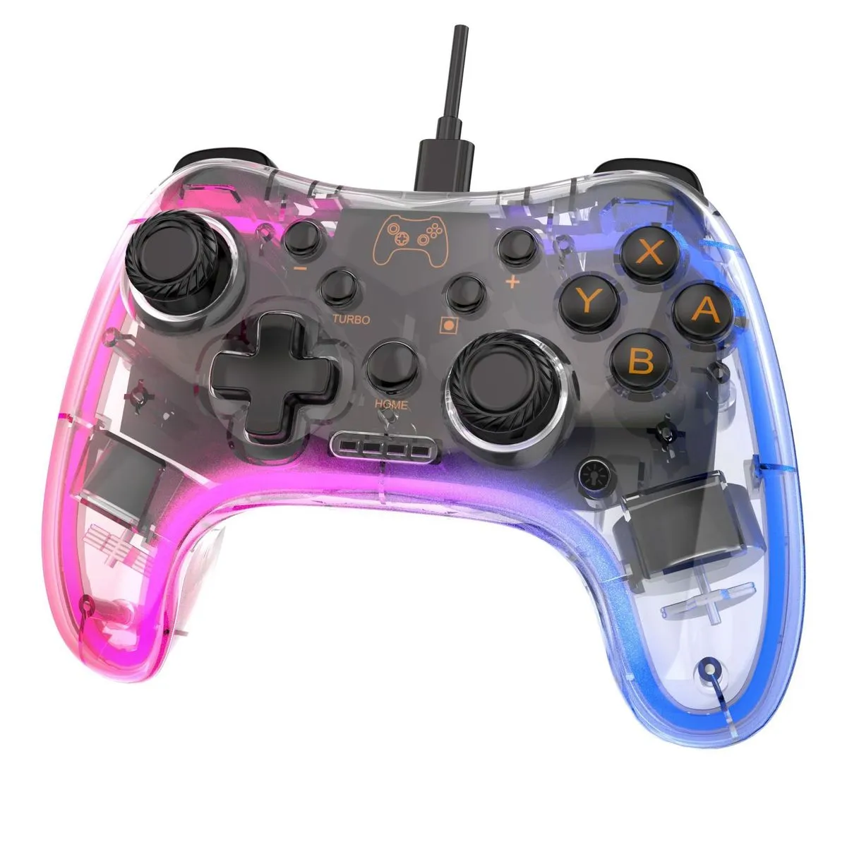 Neon RGB Colorful Glowing Switch Wired Game Controller - Transparent