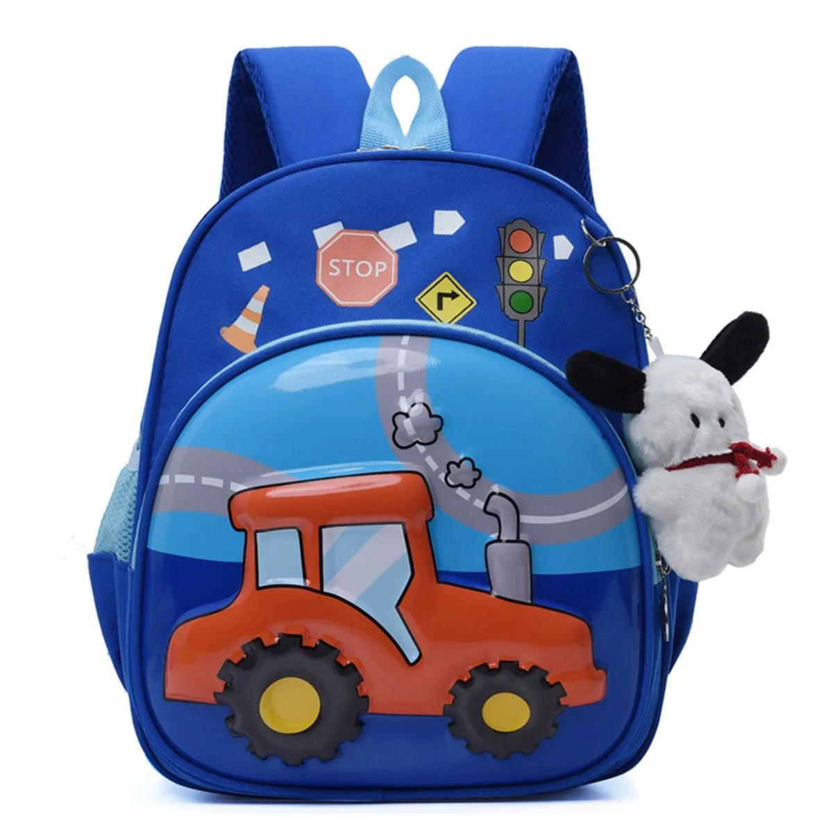 3D Kid's School Bag Cute Baby Backpack with Plush Pendant for Boys & Girls - Blue
