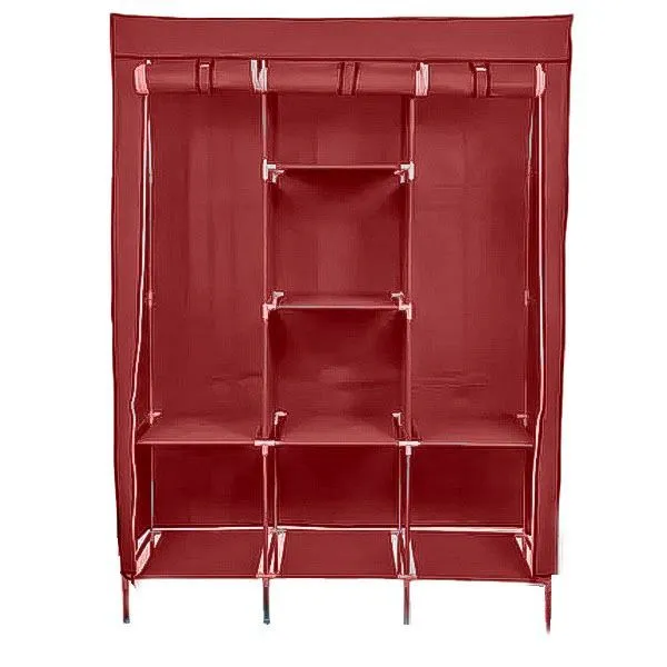 Fabric Wardrobe Storage Rack/Organizer With Cover - Red