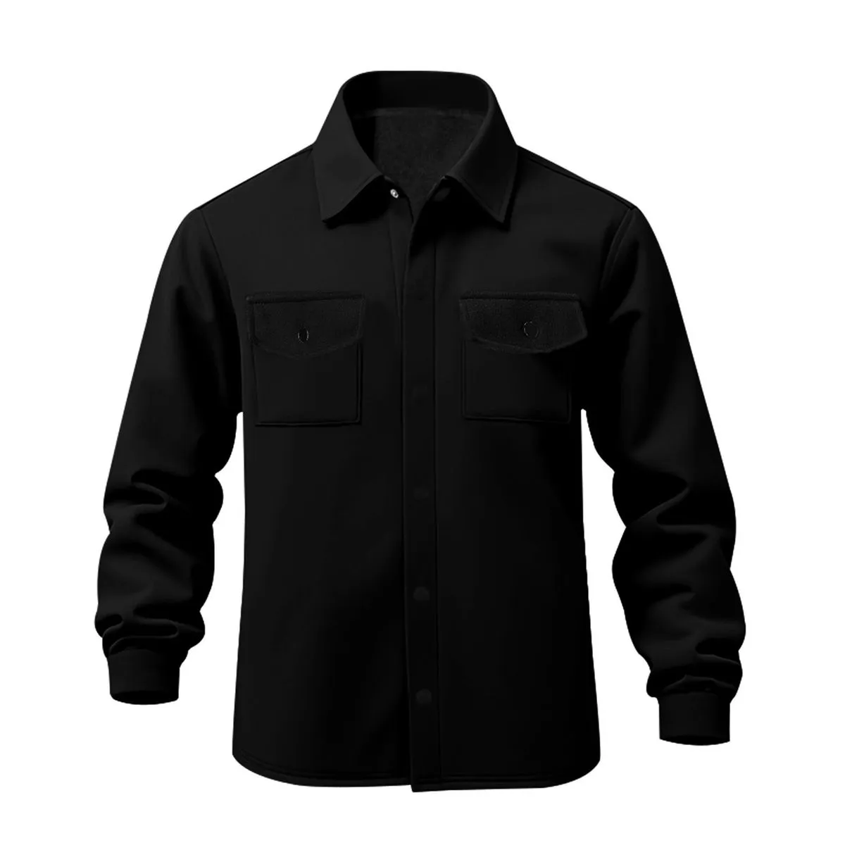 Men's Casual Shirt and Jacket-British Solid Knitted Button Loose-Black/Grey - Black-XL
