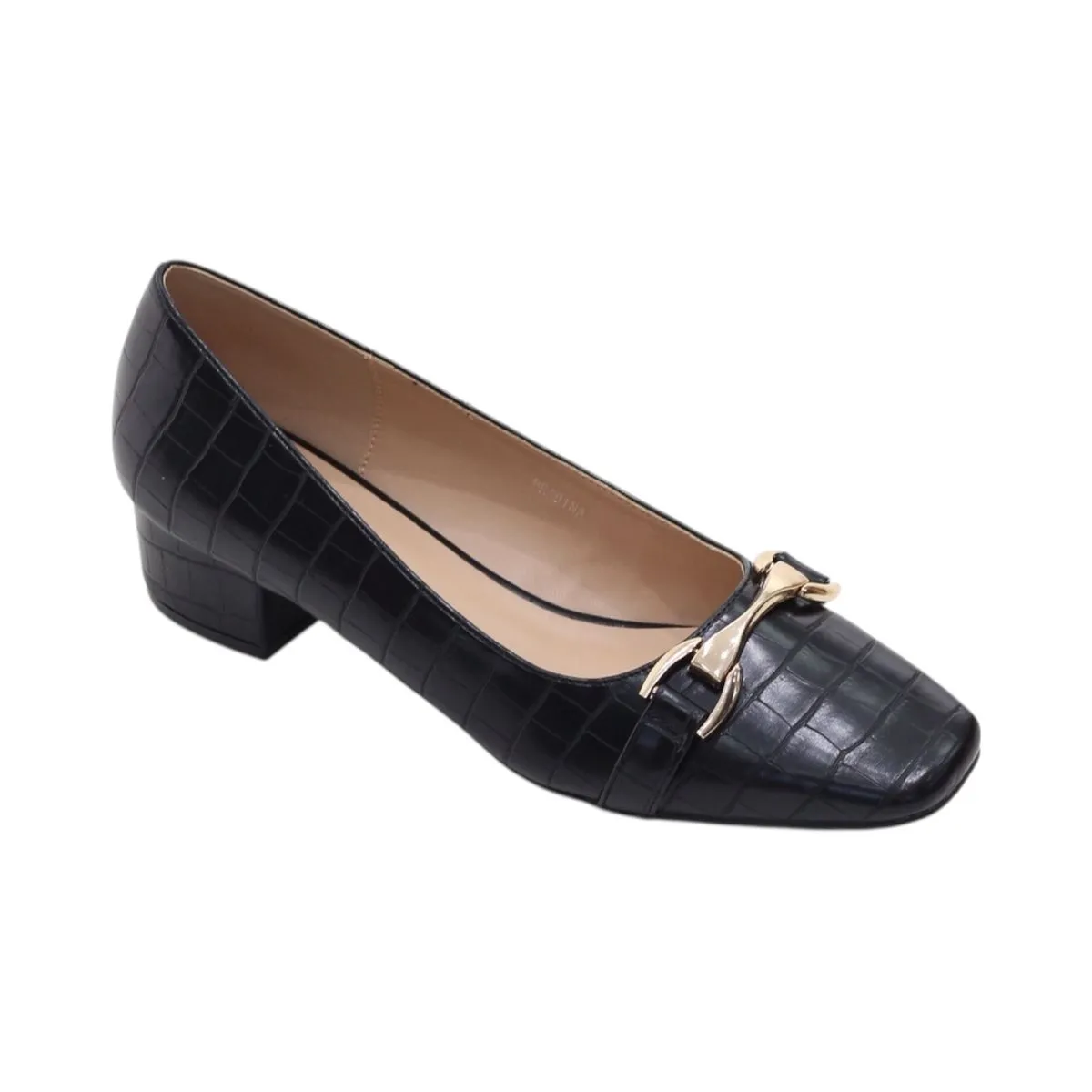 Lamara Paris Pradina Low Block 4cm Heel With Gold Trim Black