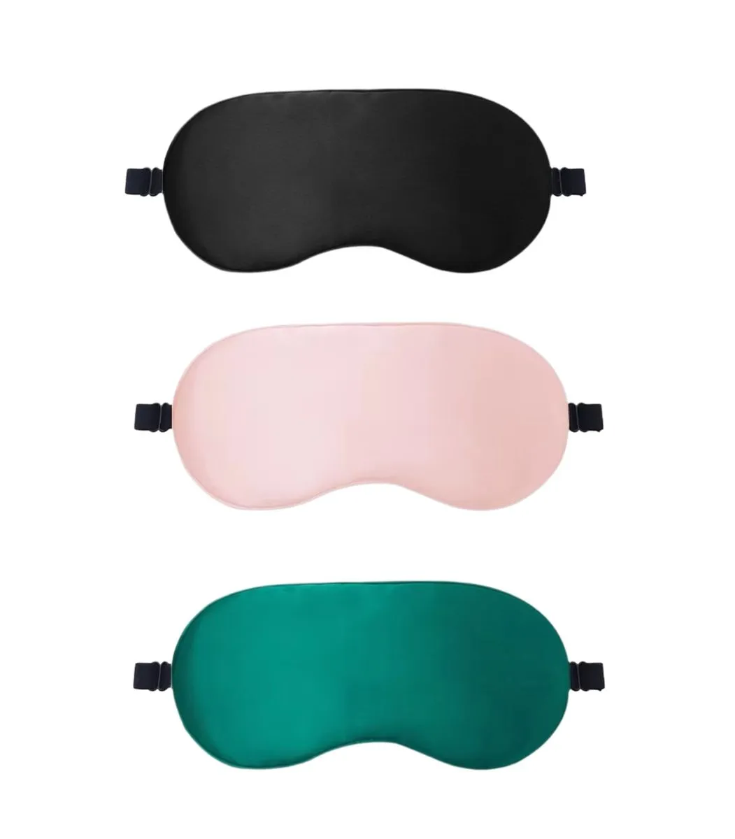 3 Pack Satin Silk Sleep Mask Adjustable Blackout Eye Mask for Women & Men - Green