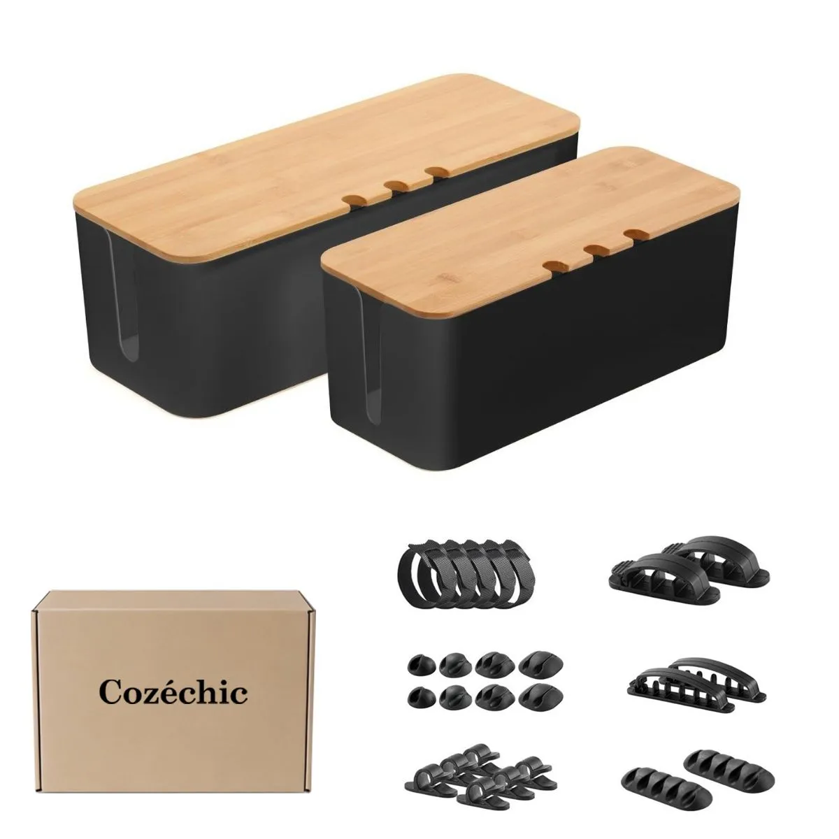 Cozéchic - Two Cable Organiser Box Cable Management Box with Lid for Home