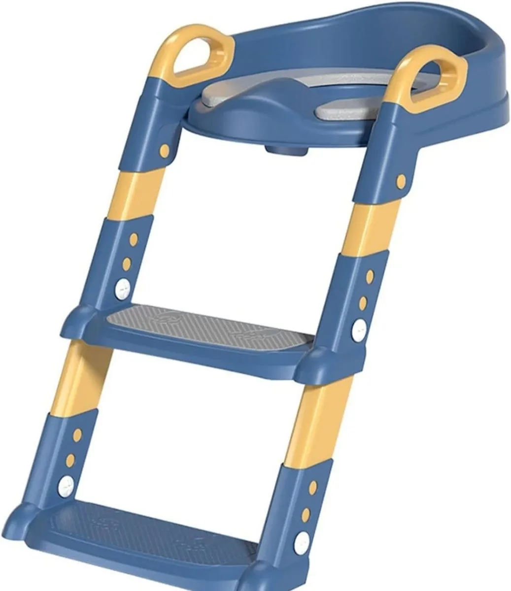 Potty Training Toilet Seat with Ladder For Kids-Non Slip Ladder -Foldable - Blue