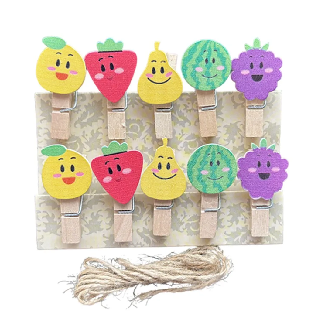 10pcs 35x7mm Fruits Lovely Wood Peg Clothepin Clip Office Party Decoration