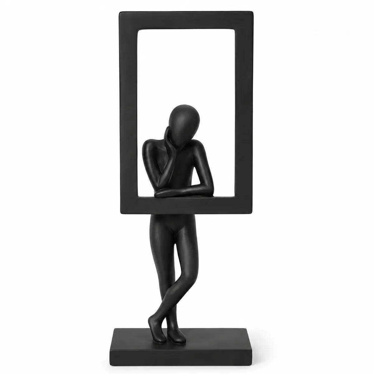 Modern Thinker Frame Decorative Figurine -White/Black Home Décor Sculpture - Black