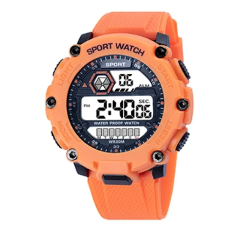 Waterproof 30mm Digital Watches for Men Sport Stopwatch - Orange
