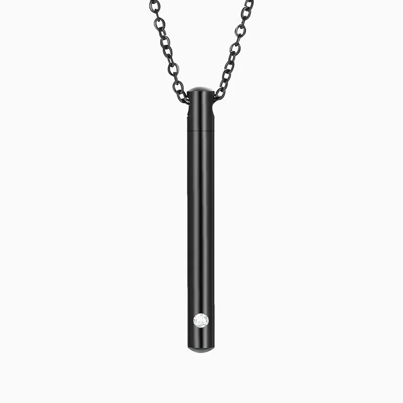 Memorial Safe Keeping Pendant - Cylinder with Stone - Black