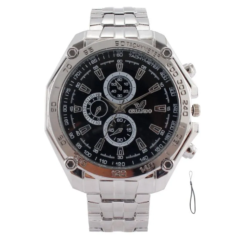 Orlando Men's Quartz Watch - Large Dial, Steel Band, Business-Sports Style - Black