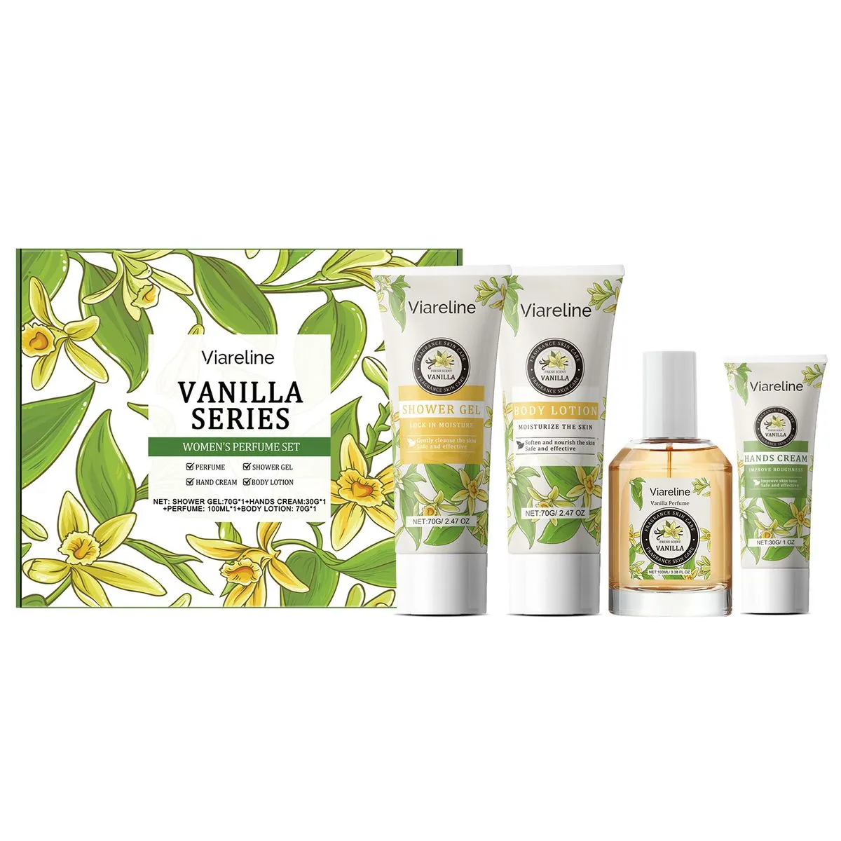 Skin Care Kit for Body Vanilla Shower Gel Hand Cream Perfume Body Lotion