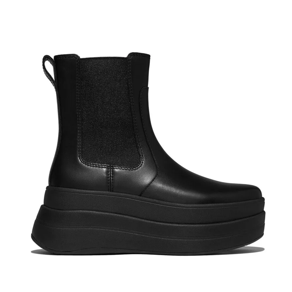 FitFlop F-Mode Stack Leather Chelsea Boots All Black